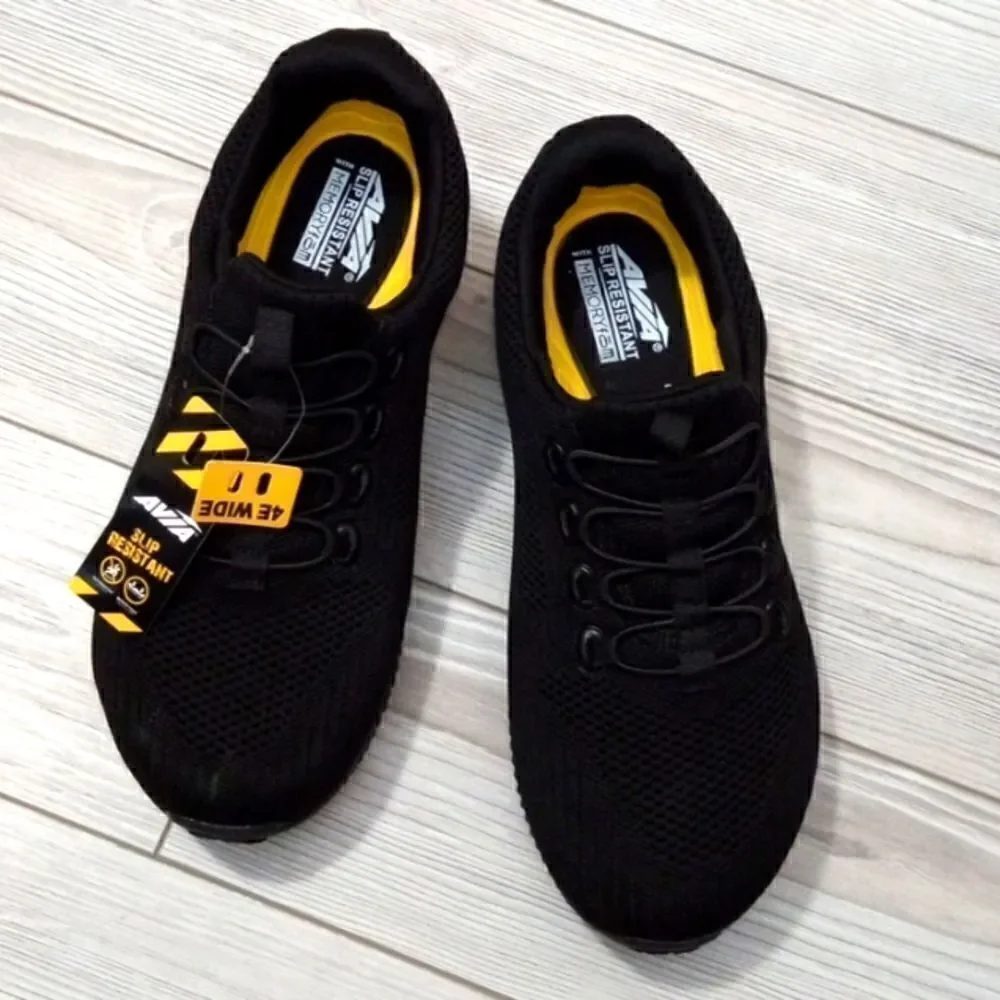 (S-RD275) Avia Anchor SR Mesh Slip On Black Non Slip Shoes for Men Sz 7 WIDE